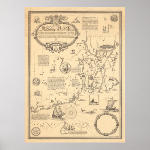 Poster Carte de l'ancienne île de Rhode (1925)