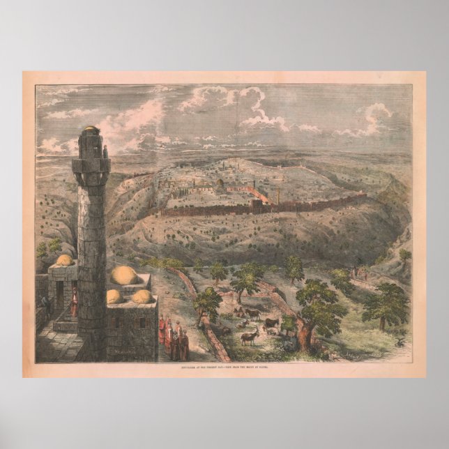 Poster Carte de l'ancienne Jérusalem Israël (1853) (Devant)