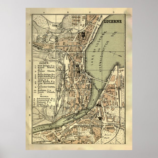 Poster Carte de l'ancienne Lucerne Suisse (1887) (Devant)