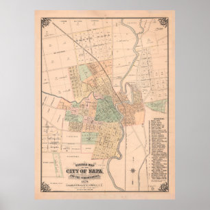 Poster Carte de l'ancienne Napa CA (1879) Vin de Californ