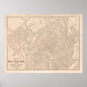 Poster Carte de l'ancienne San Jose CA (1888)