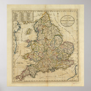 Poster Carte de l'Angleterre et du Pays de Galles