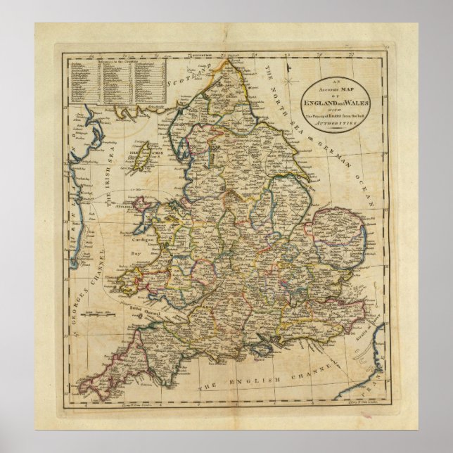 Poster Carte de l'Angleterre et du Pays de Galles (Devant)