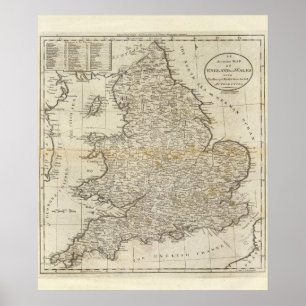 Poster Carte de l'Angleterre et du Pays de Galles
