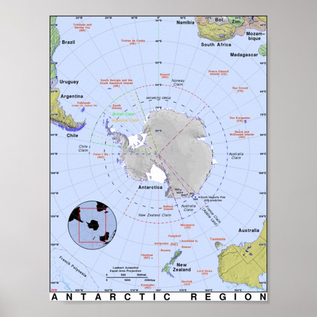 Poster Carte de l'Antarctique (Devant)