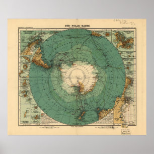 Poster Carte de l'Antarctique de 1912 (Süd-Polar-Karte)
