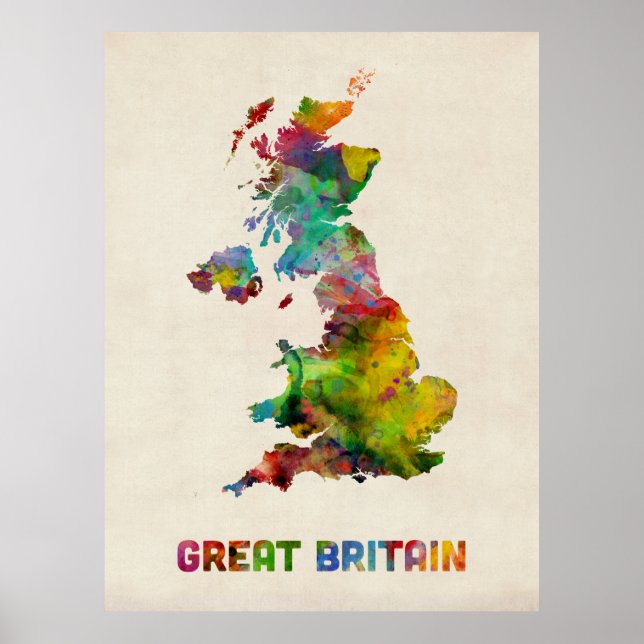 Poster Carte de l'aquarelle britannique (Devant)