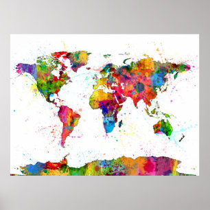 Poster Carte de l'aquarelle de carte du monde