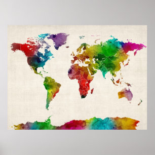 Poster Carte de l'aquarelle de la carte mondiale