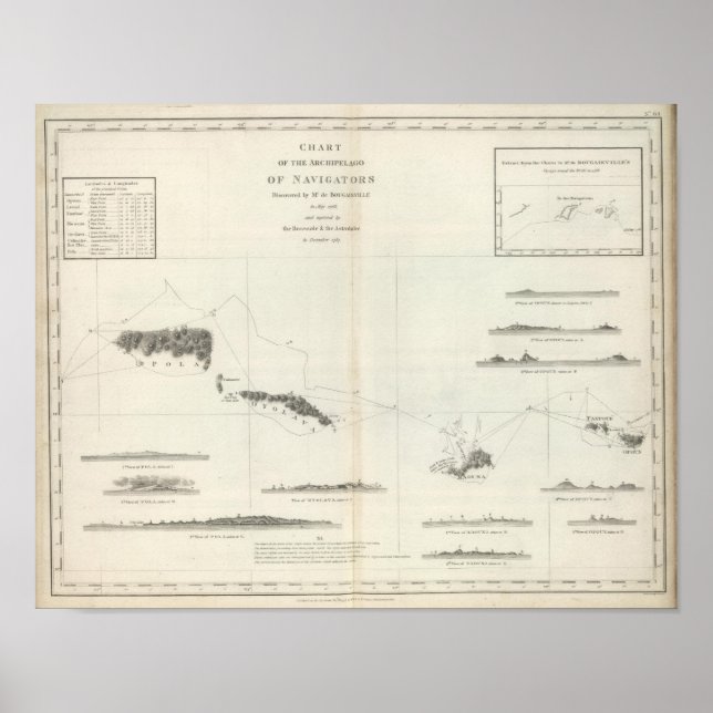 Poster Carte de l'archipel des Navigateurs Samoa (Devant)