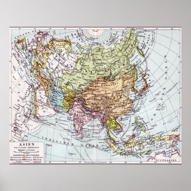 Poster Carte de l'Asie au XIXe siècle (Devant)