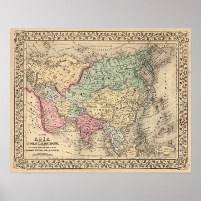 Poster Carte de l'Asie par Mitchell (Devant)