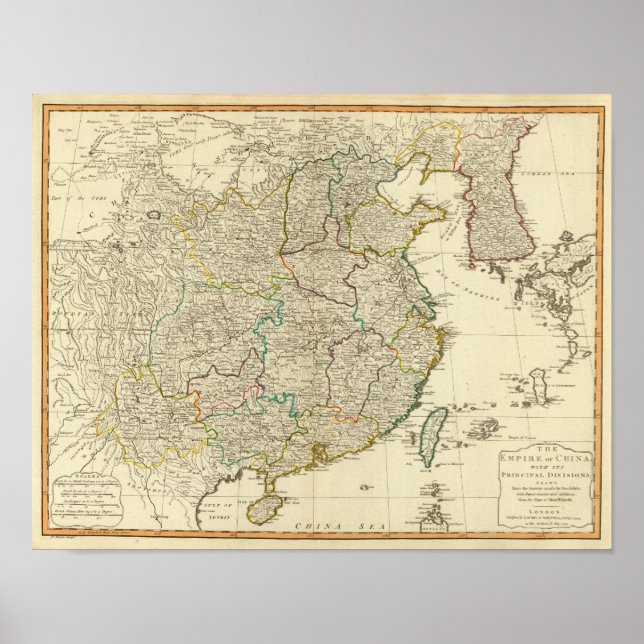 Poster Carte de l'atlas Chine, Corée (Devant)