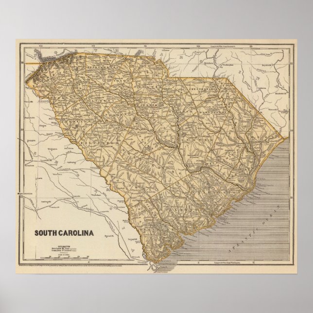 Poster Carte de l'Atlas de la Caroline du Sud (Devant)