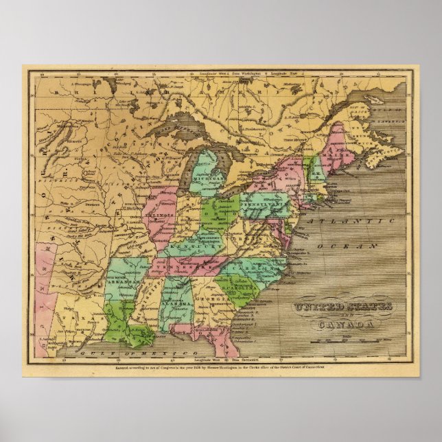 Poster Carte de l'Atlas des États-Unis, Canada (Devant)
