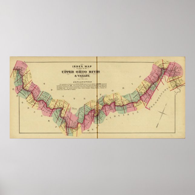Poster Carte de l'Atlas du fleuve Ohio supérieur (Devant)