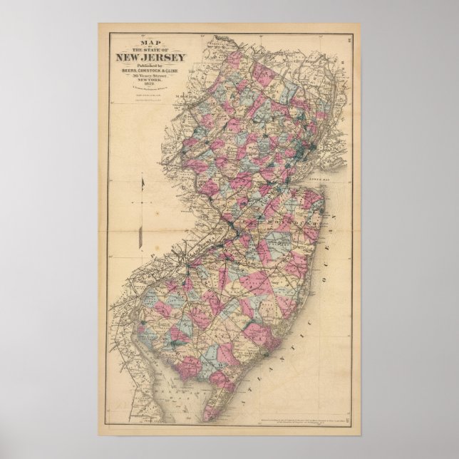 Poster Carte de l'Atlas du New Jersey (Devant)
