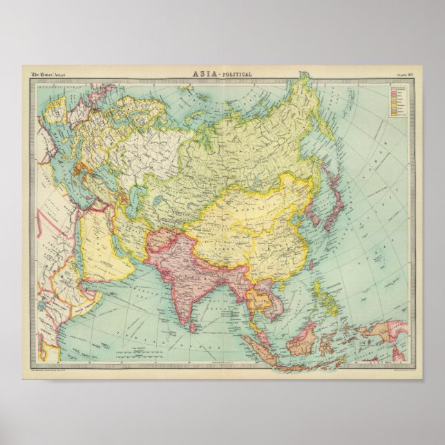 Poster Carte de l'atlas politique asiatique (Devant)