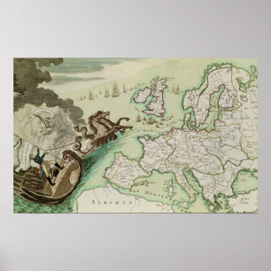 Poster Carte de l'attaque navale sur l'Angleterre par Nap