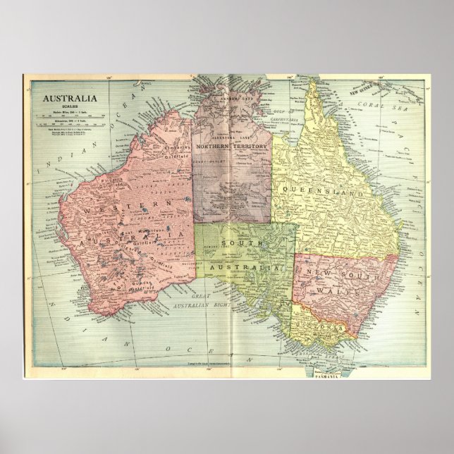 Poster Carte de l'Australie 1911 (Devant)