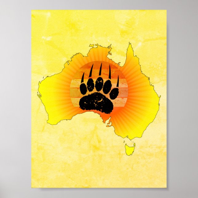 Poster Carte de l'Australie ensoleillée avec ours au couc (Devant)