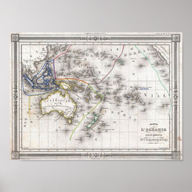 Poster Carte de l'Australie et de la Polynésie (Devant)