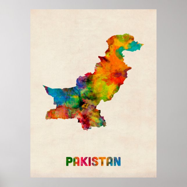 Poster Carte de l'eau du Pakistan (Devant)