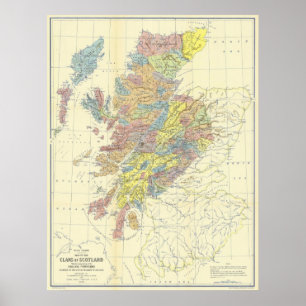 Poster Carte de l'Ecosse montrant en 1899 les clans