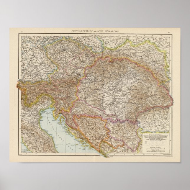 Poster Carte de l'Empire hongrois d'Autriche (Devant)