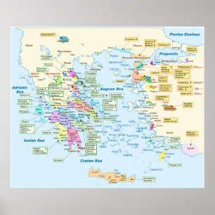 Poster Carte de l'époque homérique Grèce avec étiquette a