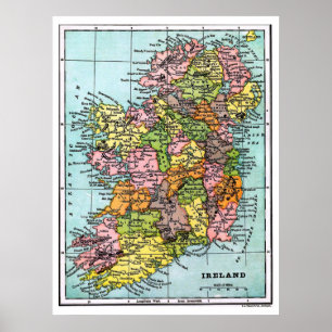 Poster Carte de l'époque victorienne antique d'Irlande