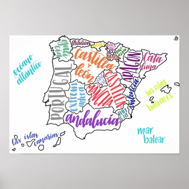 Poster Carte de l'Espagne (Devant)