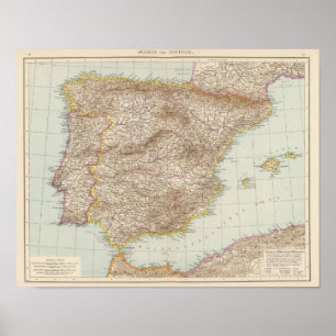 Poster Carte de l'Espagne et du Portugal
