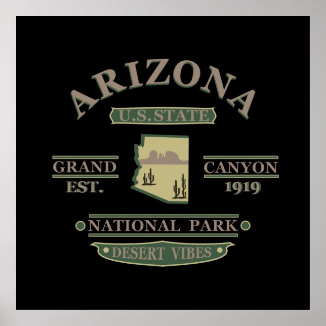 Poster carte de l'état d'arizona (Devant)