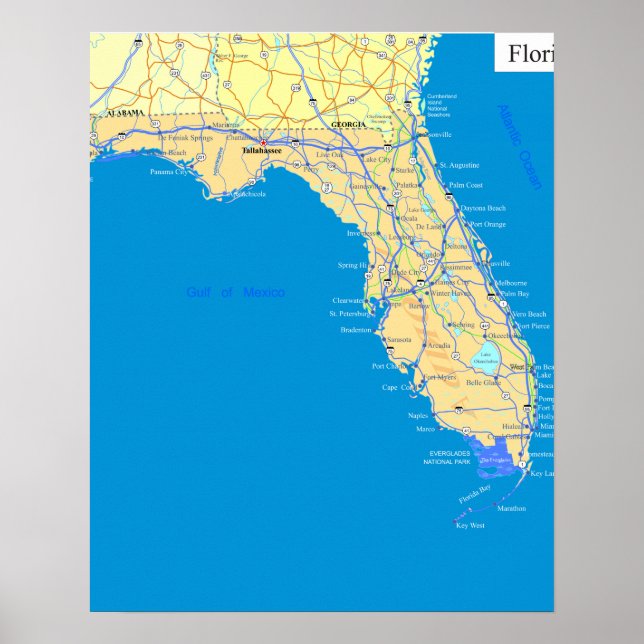 Poster Carte de l'État de Floride (Devant)