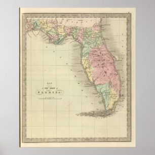 Poster Carte de l'État de Floride