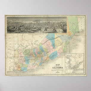Poster Carte de l'état de la Californie