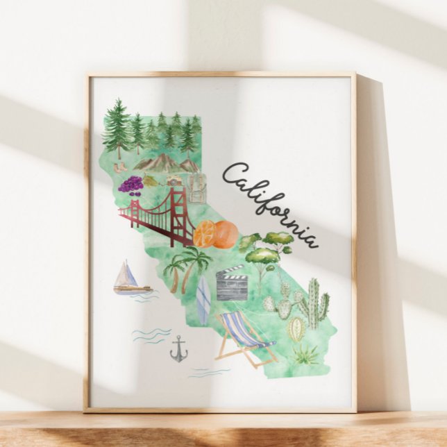 Poster Carte de l'état de la Californie (In situ under sunlight)