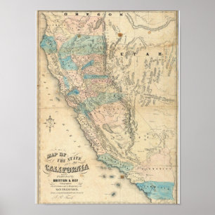 Poster Carte de l'état de la Californie
