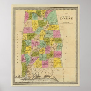 Poster Carte de l'état de l'Alabama