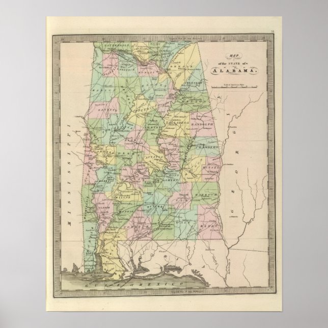 Poster Carte de l'état de l'Alabama 2 (Devant)