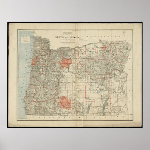 Poster Carte de l'état de l'Oregon Vintage