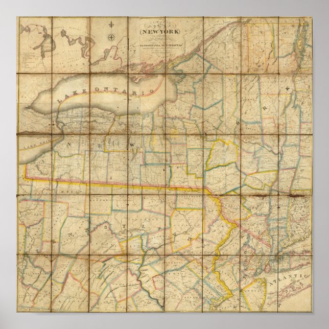 Poster Carte de l'État de New York (Devant)