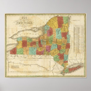 Poster Carte De L'État De New York