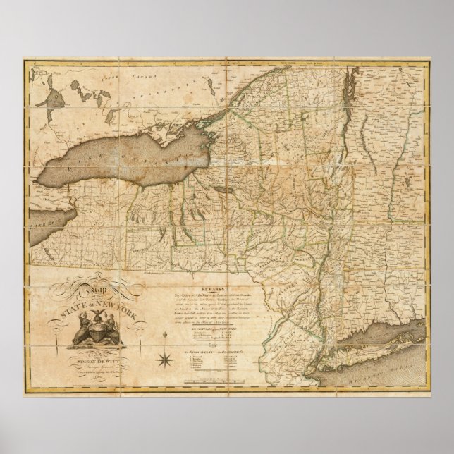 Poster Carte de l'état de New York (Devant)