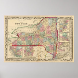 Poster Carte de l'état de New-York par Mitchell
