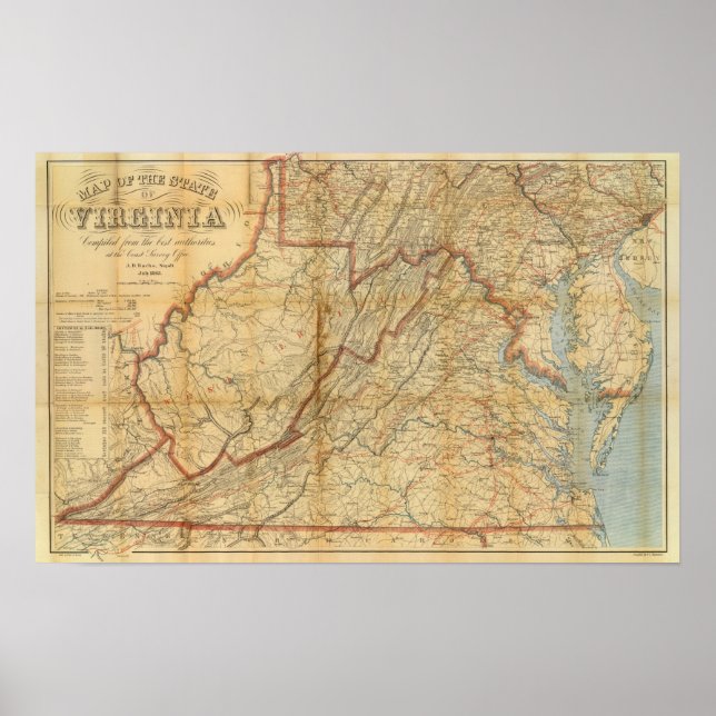Poster Carte de l'état de Virginie (Devant)