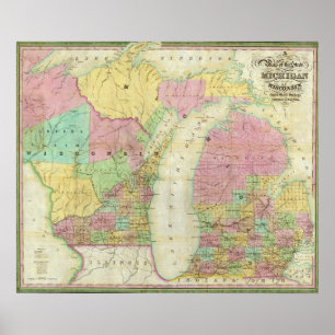 Poster Carte de l'État du Michigan
