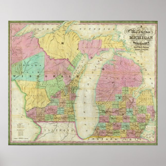 Poster Carte de l'État du Michigan (Devant)