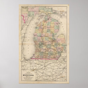 Poster Carte de l'état du Michigan Atlas